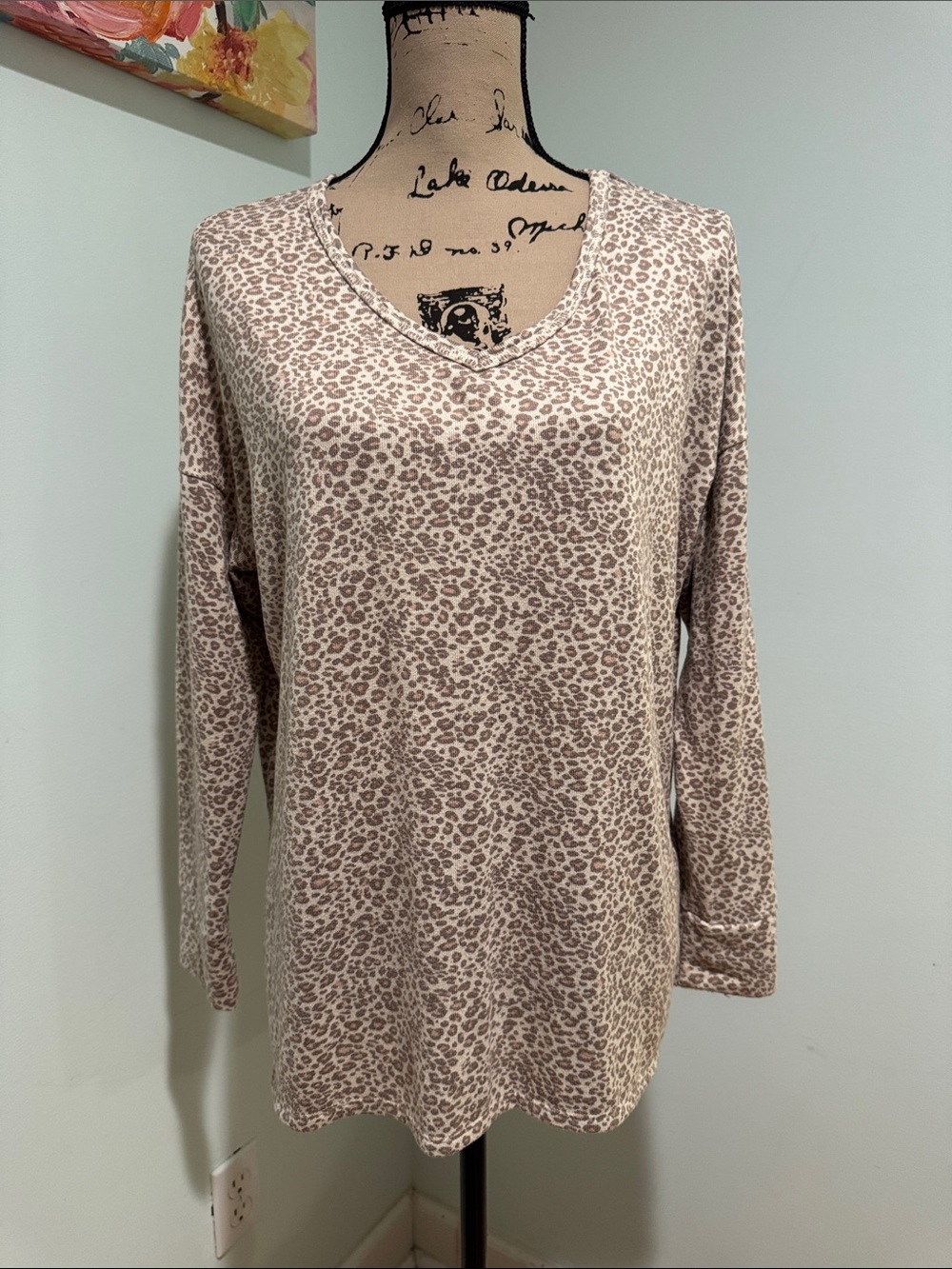 American Eagle size small Leopard Print V-Neck Long Sleeve Top - Oversized